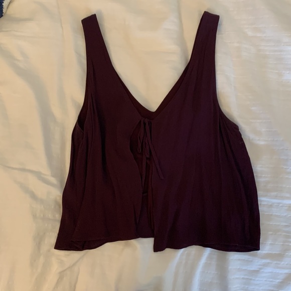 Maroon v-neck blouse with tie back - Picture 2 of 5